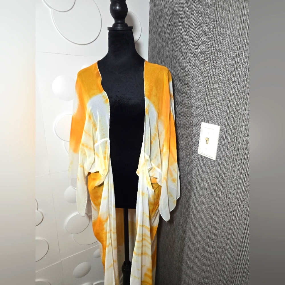 Women’s Yellow Tie-Dye Swim Coverup Kimono